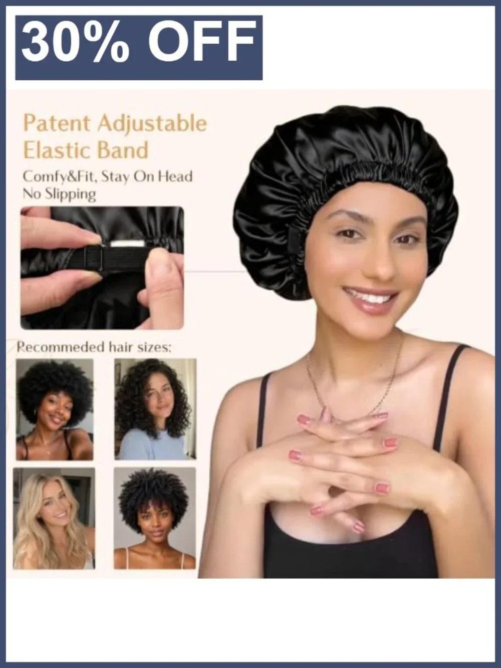 Adjustable Satin Bonnet Silk Feeling Hair Wrap Reduce Frizz Sleep Cap